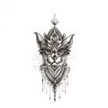 Temporary 3D tattoo sticker with black mandala cat head design and lotus pattern - Cat Mandala (FF-130)