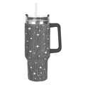 Black cow print 40oz stainless steel tumbler with sparkling rhinestones and straw handle - 1200ml (40oz) / Black Mesh Silver Rhinestones