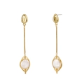 Bohemian seashell stud earrings with wire-wrapped faux pearls and gold long drop pendants - Gold Shell Winding Pearl Style (NE224)