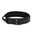 Black tactical nylon dog collar with metal quick-release buckle and control handle - M / Choker Necklace / Black