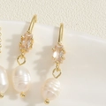 Minimalist 14K gold plated earrings featuring baroque freshwater pearl and zircon drop - Single Zirconia Freshwater Pearl Earrings
