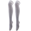 Classic grey thigh high socks with white triple stripes in athletic college style - One Size / Light Grey/White Stripes