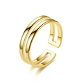 Golden double-layered open ring in high-polished metal finish on white background - Adjustable Open / Parallel Layers (切割戒-8)