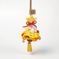 Handmade crochet Christmas tree ornament in yellow and orange with red bow and tassel - Christmas Tree Car Hanging (Tassel) - Gradient Yellow