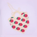 Handmade crochet strawberry bandana in cream white cotton with 3D floral accents - Beige Red Strawberry