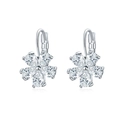 Silver flower leverback earrings with five pear-cut zircon petals for women - White