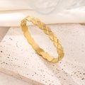 Luxurious gold quilted pattern open bangle with zircon inlay on stone surface - LZ0673 Quilted with Zirconia / Gold