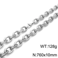 Silver stainless steel hip hop chain necklace, 10mm width and 760mm length, 128g weight - Steel Color Necklace (KN236977-Z)