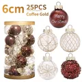 Set of 25 coffee gold Christmas balls 6cm with glitter and Merry Christmas motifs - 25PCS Coffee Gold 6cm Christmas Balls