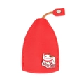 Red leather key case with Maneki-neko lucky cat patch and metal snap button strap - Lucky Cat - Red