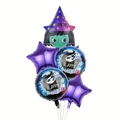 5-piece Halloween foil balloon set with cartoon witch, purple stars and round balloons - Witch Pattern