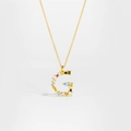 Gold S925 silver necklace with letter G pendant featuring multi-colored crystals - Gold Letter G