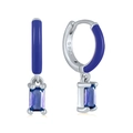 Elegant S925 sterling silver hoop earrings with rectangular blue and purple gemstones - 34-Blue Purple Enamel Rect