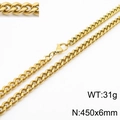 Chaîne cubaine dorée en acier inoxydable, 450x6mm, poids 31g avec détail du fermoir - 45cm / Or 6mm