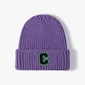 Thick knit winter beanie in deep purple color with a green bordered C letter patch - One Size / Mottled Purple (22B010)