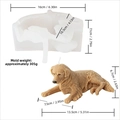 Detailed dimensions of golden retriever dog silicone candle mold and finished product - YT24082 Golden Retriever Side Silicone Mold / Clear White