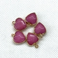 Five pink purple faceted heart pendants with gold plated edges for jewelry making - 15x18mm / Pinkish Purple Stone