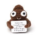 Mini crochet positive poo doll with uplifting message card for desk decoration - Positive Poo Coffee Brown