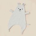 Detail of soft light gray cotton muslin baby security blanket with embroidered bear face - Grey Embroidery