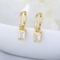 S925 sterling silver gold hoop earrings with rectangular clear zircon drop charm - 925 Silver / Gold