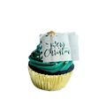 Christmas cupcake with green tree frosting, gold star and silver merry Christmas topper - Silver Rectangular Merry Christmas