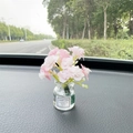 Car dashboard ornament featuring a glass vase with pink and white flowers - Pink Flower