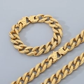 Conjunto vintage de collar y pulsera de acero inoxidable dorado con cadena trenzada - Conjunto Dorado