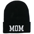 Berretto classico in maglia nera con ricamo MOM bianco per calore esterno invernale - MOM / Nero
