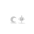 Orecchini a perno asimmetrici in argento 925 con luna, stella e zirconi pavé - Stud orecchini / Argento