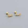 Minimalist gold S925 silver curved bar stud earrings with small zircon stones - 925 Silver / Gold
