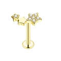 Gouden labret stud met drie sterren en zirkonia voor kraakbeen piercing - 8mm Labret met platte achterkant / Goud