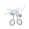 Silver memorial brooch with heart charm engraving and two oval photo frames for DIY sublimating - Double Pendants Bowknot Pearl Charm