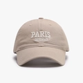 Khaki cotton baseball cap with white Paris French embroidery in a classic 6-panel design - Adjustable / Khaki