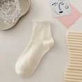 Creamy white rolled edge crew socks in soft cotton blend for a minimalist aesthetic - One Size / Milk White