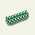 Detailed view of green and white checkered knit stationery bag with smooth zipper closure - Green Plaid