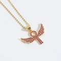 Collana hip hop dorata con pendente a croce Ankh e ali in zircone rosso brillante - Rosa Rosso