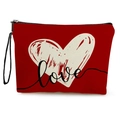 Beauty case rosso in tela con cuore bianco, stampa love, zip nera e comoda maniglia laterale - Lino Fine con Fettuccia / Stampa Cuore d'Amore