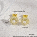 Boucles d'oreilles tournesol en cuivre plaqué or 18k et zircon, diamètre 1,1cm - Plaqué Or Zirconia Blanc Rond
