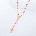 Vintage gouden rozenkrans ketting met rode boze oog kralen en een kruis hanger - Kruis / Rood Oog