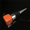 Natural red crystal cube wine bottle stopper with a chrome finish and rubber seal - Red Jasper [Silver Base]
