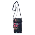 Mini floral crossbody phone bag in dark blue nylon with pink rose pattern - Brilliant Bloom