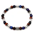Men's 7mm natural stone beaded bracelet with tiger eye stones and metallic spacer beads - Red Tiger Eye with Lapis Lazuli (B053)