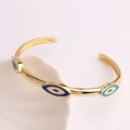 Bracelet jonc ouvert œil protecteur doré avec émail bleu et vert sur céramique blanche - Bleu Turquoise/Blanc (SL115-2)