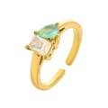 Titanium steel ring with pear green and square white zircon gemstones on golden band - Open Size 7 / March
