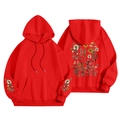 Felpa con cappuccio rossa con stampe floreali su retro e maniche, vista piatta - S / Tops / Floreale Rosso