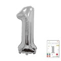 Silver metallic number 1 foil balloon for party decor in retail card packaging - 40-inch Silver 1 With Paper Card