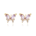 18k gold butterfly stud earrings with purple marquise zircon and clear rhinestones - Gold Purple Butterfly Style (E2539)