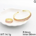 Elegante conjunto de pulsera abierta y anillo dorados con cristales de circón rosa - Oro-Rosa