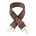 5cm ethnic embroidery wide shoulder strap with floral patterns and gold metal clips - Gold Buckle / Black Rose Pink