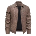 Giacca classica da uomo in ecopelle scamosciata marrone con colletto e zip frontale - Taglia M / Top / Marrone